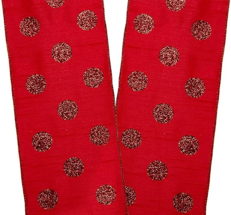 Red fabric Christmas Ribbon with shiny glitter dots

