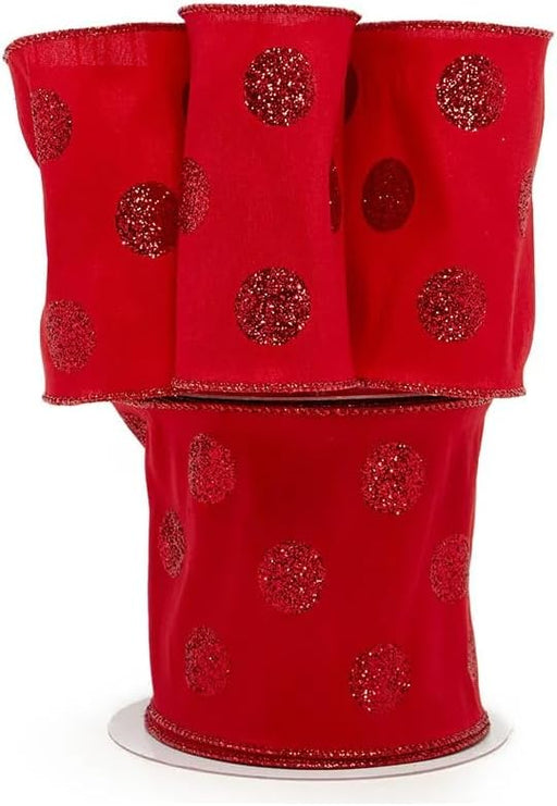 Red ribbon with red glitter polka dots 