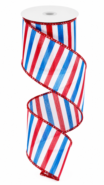 Red White Blue Stripes Wired Ribbon - 2 1/2" x 10 Yards, 4th of July, America 250 Anniversary, USA, Election Wreath, Swag, Garland, USA, Patriotic Decor, Summer, Labor Day, Birthday, Veteran's Day