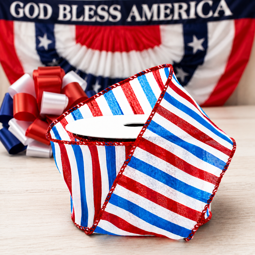 Red White Blue Stripes Wired Ribbon - 2 1/2" x 10 Yards, 4th of July, America 250 Anniversary, USA, Election Wreath, Swag, Garland, USA, Patriotic Decor, Summer, Labor Day, Birthday, Veteran's Day