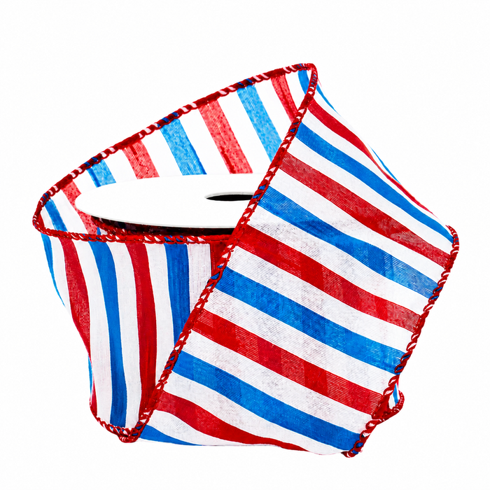 Red White Blue Stripes Wired Ribbon - 2 1/2" x 10 Yards, 4th of July, America 250 Anniversary, USA, Election Wreath, Swag, Garland, USA, Patriotic Decor, Summer, Labor Day, Birthday, Veteran's Day
