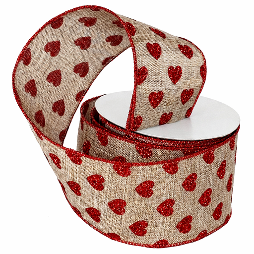 Faux Burlap Valentine Hearts Ribbon - 2 1/2" x 10 Yards