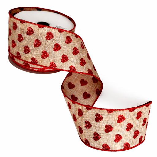 Faux Burlap Valentine Hearts Ribbon - 2 1/2" x 10 Yards