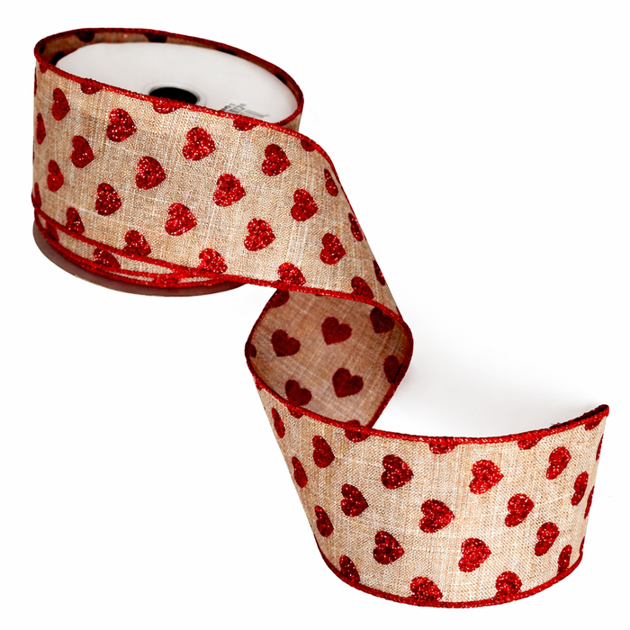 Faux Burlap Valentine Hearts Ribbon - 2 1/2" x 10 Yards