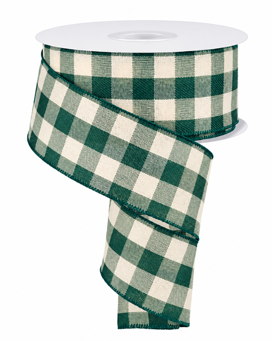Hunter Green Cream Gingham Plaid Ribbon - 2 1/2" x 50 Yards, Christmas, Wired Edge, Gift Wrapping, Presents, Wreath, Garland, Tree Topper, Swag, Farmhouse, Rustic Decor, Birthday, DIY Craft