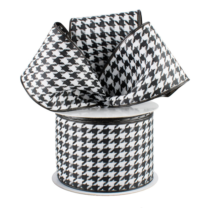 Black White Houndstooth Wired Ribbon - 2 1/2" x 10 Yards, Wired Edges