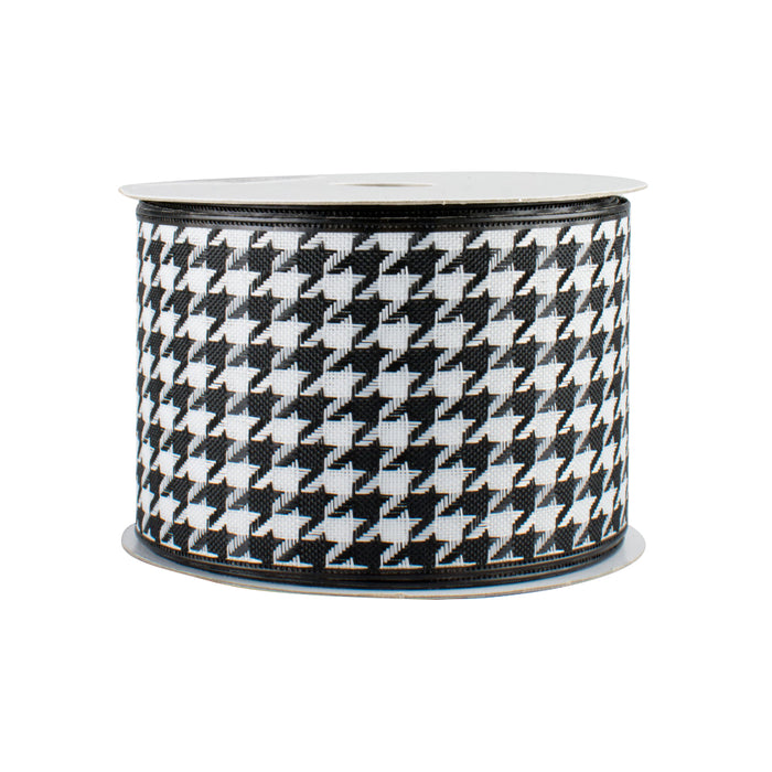 Black White Houndstooth Wired Ribbon - 2 1/2" x 10 Yards, Wired Edges