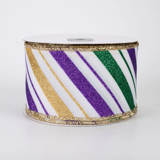 Glitter Striped Mardi Gras Ribbon - 2 1/2" x 10 Yards