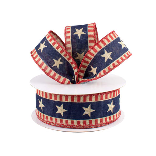 Stars and Bars Patriotic Ribbon - 1 1/2" x 10 Yards, Labor Day, Election Day, Veterans Day, America 250 Anniversary, American Flag Wired Ribbon, Crafts, USA Decor, Rustic, Rally
