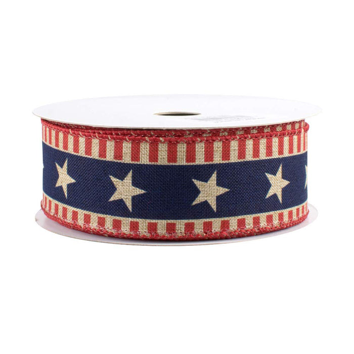 Stars and Bars Patriotic Ribbon - 1 1/2" x 10 Yards, Labor Day, Election Day, Veterans Day, America 250 Anniversary, American Flag Wired Ribbon, Crafts, USA Decor, Rustic, Rally