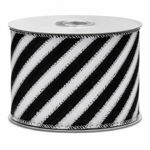 Black White Diagonal Striped Wired Ribbon - 2 1/2" x 25 Yards, Halloween, Fall, Thanksgiving, Christmas, Wreath Bows, Gift Wrapping, Party Decor, Floral Arrangements, Birthday, Anniversary, Glitter
