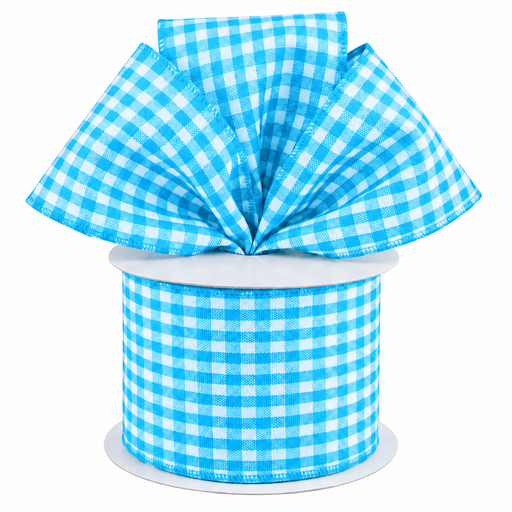 Baby Blue Gingham Wired Ribbon - 2 1/2" x 10 Yards, Fall, Thanksgiving, Christmas, Tree Topper, Rustic, Bows, Wreath, Swag, Garland, Wedding, Baby Shower, Gender Reveal