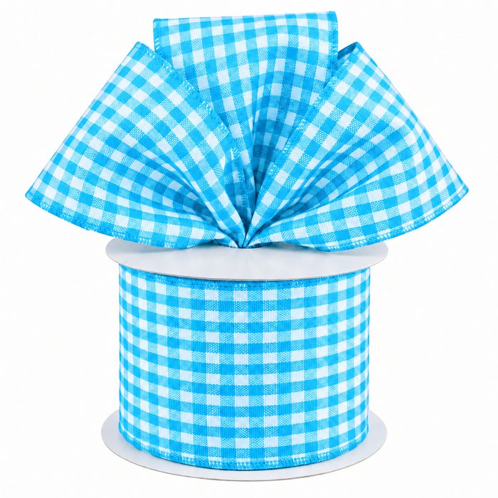 Baby Blue Gingham Wired Ribbon - 2 1/2" x 10 Yards, Fall, Thanksgiving, Christmas, Tree Topper, Rustic, Bows, Wreath, Swag, Garland, Wedding, Baby Shower, Gender Reveal