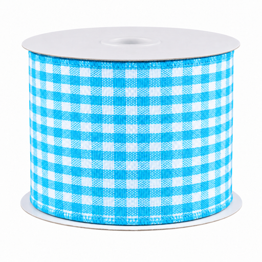 Baby Blue Gingham Wired Ribbon - 2 1/2" x 10 Yards, Fall, Thanksgiving, Christmas, Tree Topper, Rustic, Bows, Wreath, Swag, Garland, Wedding, Baby Shower, Gender Reveal