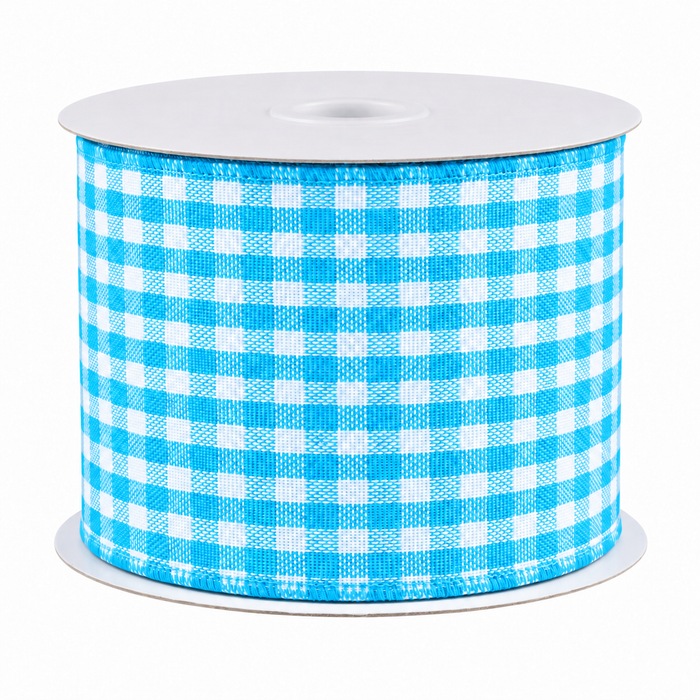 Baby Blue Gingham Wired Ribbon - 2 1/2" x 10 Yards, Fall, Thanksgiving, Christmas, Tree Topper, Rustic, Bows, Wreath, Swag, Garland, Wedding, Baby Shower, Gender Reveal