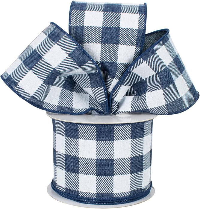 Navy Blue White Gingham Ribbon - 2 1/2" x 10 Yards