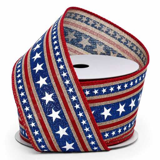 Rustic Patriotic Stars Wired Ribbon - 2 1/2" x 10 Yards, 4th of July, USA 250th Anniversary, Rustic American Flag Decor, Stars, Stripes, DIY Crafts, Election, 1776, Veterans Day