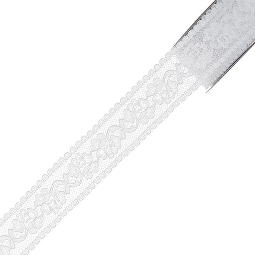 White Lace Scalloped Wedding Ribbon - 15/16" x 25 Yards, Wired Edge, Wedding, Baby Shower, Anniversary, Graduation, Birthday, Quinceañera, Baptism, Church, Communion, Corsages, Bouquets, Wreaths