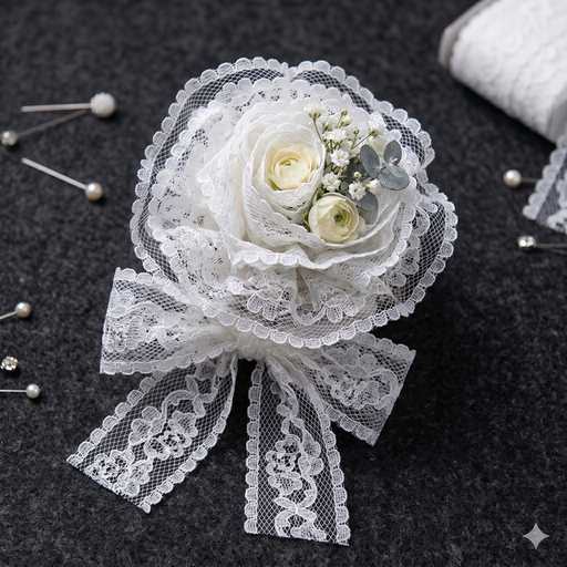 White Lace Scalloped Wedding Ribbon - 15/16" x 25 Yards, Wired Edge, Wedding, Baby Shower, Anniversary, Graduation, Birthday, Quinceañera, Baptism, Church, Communion, Corsages, Bouquets, Wreaths