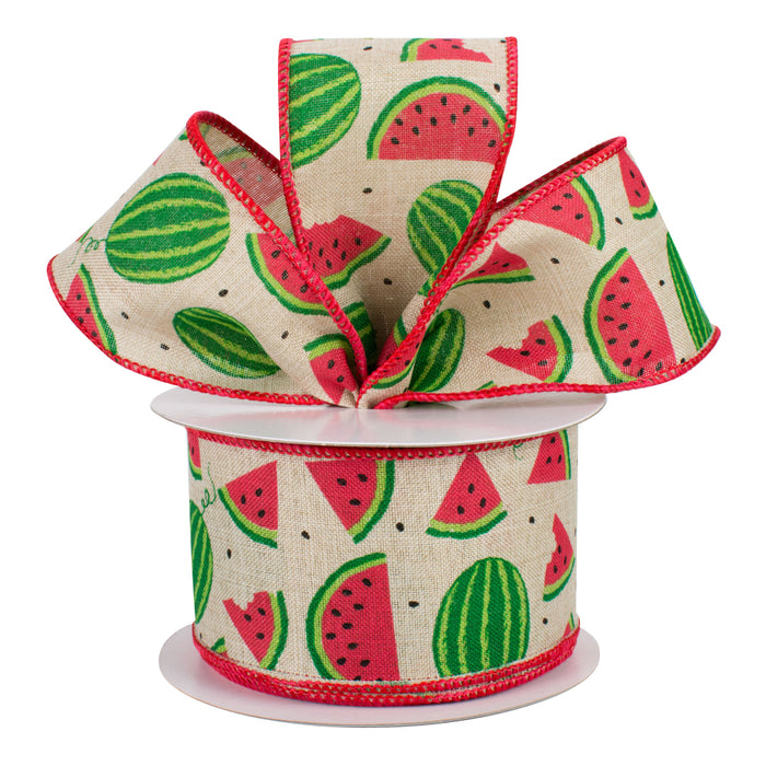 Watermelon Pattern Natural Wired Ribbon - 2 1/2" x 10 Yards