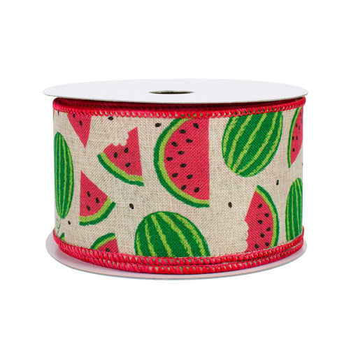 Watermelon Pattern Natural Wired Ribbon - 2 1/2" x 10 Yards