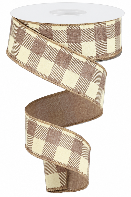 Tan & Cream Buffalo Plaid Ribbon- 1 1/2" x 10 Yards, Fall, Thanksgiving, Christmas, Gift Wrapping, Garland Decor, Presents, Wired Edge, Wreath, Winter Decor, Birthday, Rustic Wedding Decoration