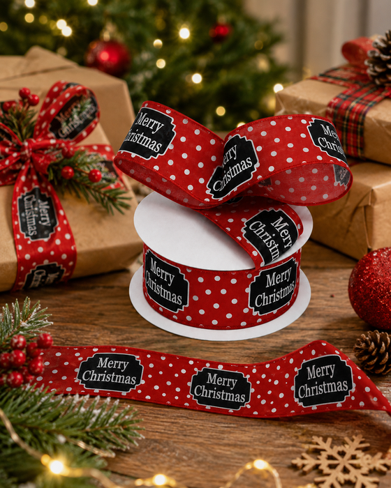 Merry Christmas Red White Ribbon - 2 1/2" x 10 Yards,