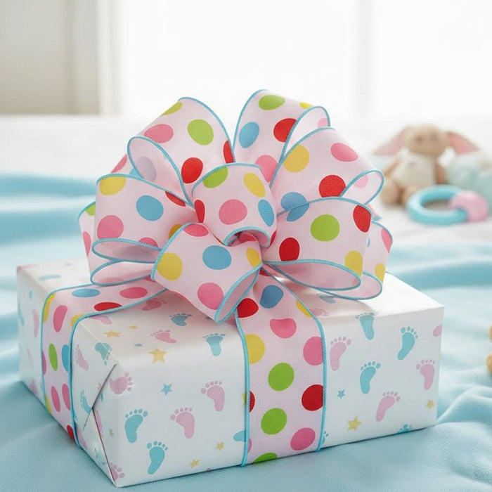 Pastel Polka Dots Wired Ribbon - 2 1/2" x 10 Yards,