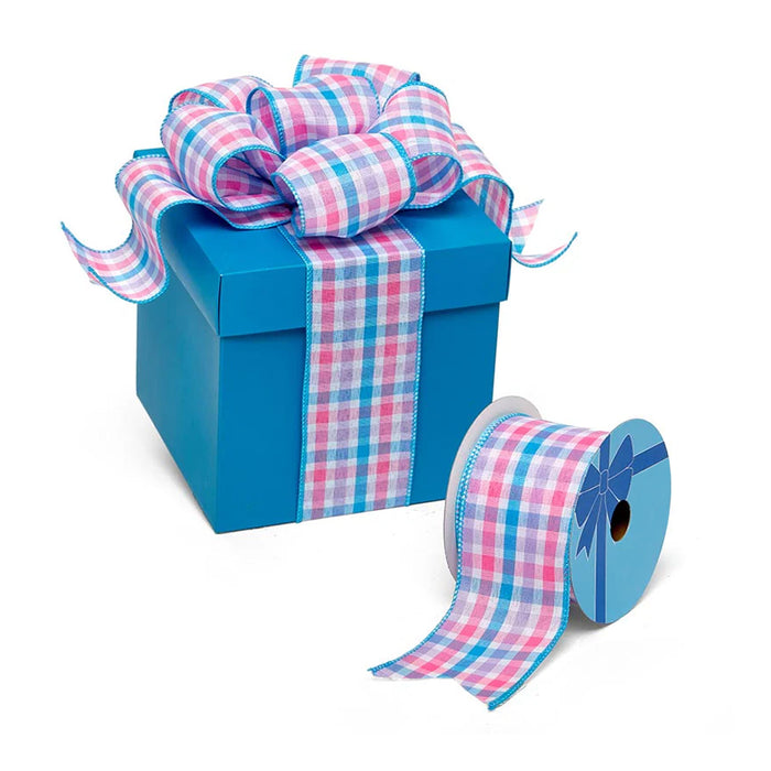 Pink & Blue Gingham Wired Ribbon - 2 1/2 Inch x 10 Yards