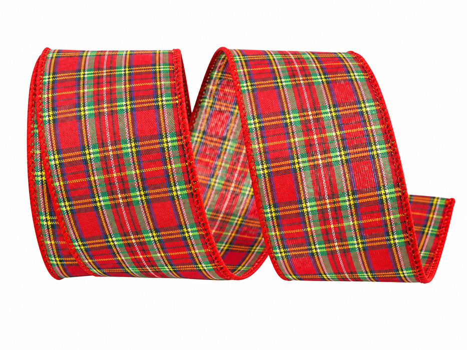 Christmas Tartan Plaid Wired Edge Ribbon - 2 1/2" x 10 Yards, Garland, Presents, Gift Wrapping, Wreaths, Bows, Xmas Tree Topper, Streamers, Winter Decor, Birthday