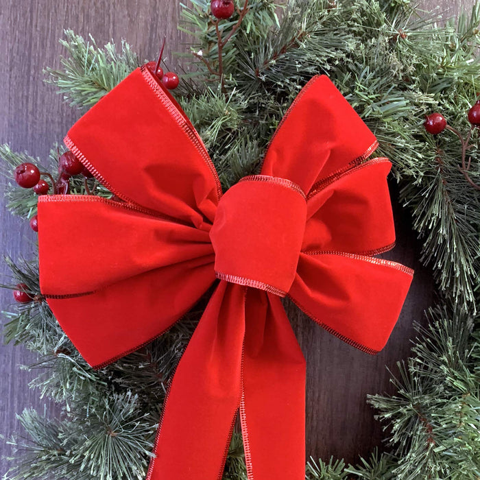Red Velvet Wreath Christmas Bow - 10" Wide x 18" Long Tails, Holiday Front Door, Wreaths, Tree Topper, Swag, Garland Decor, Wedding, Anniversary, Birthday, Veterans Day