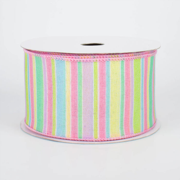 Spring Pastel Striped Wired Ribbon - 2 1/2" x 10 Yards, Easter, Earth Day, Summer, Birthday, Baby Shower, Gender Reveal, Fundraiser, Wreath, Gift Bows, Gift Wrap, School, Office, Swag, Garland
