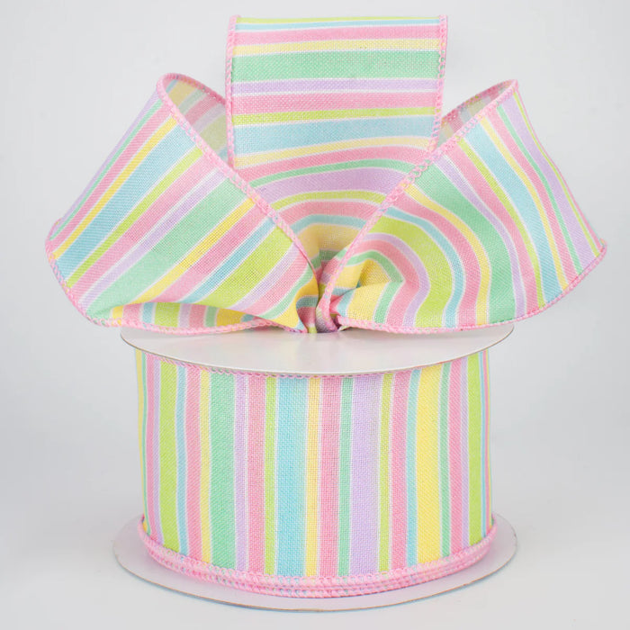 Spring Pastel Striped Wired Ribbon - 2 1/2" x 10 Yards, Easter, Earth Day, Summer, Birthday, Baby Shower, Gender Reveal, Fundraiser, Wreath, Gift Bows, Gift Wrap, School, Office, Swag, Garland