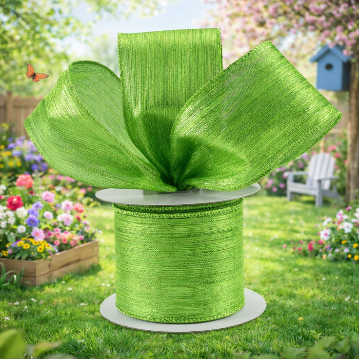 Metallic Lime Green Striped Wired Ribbon - 2 1/2" x 10 Yards, St. Patrick's Day