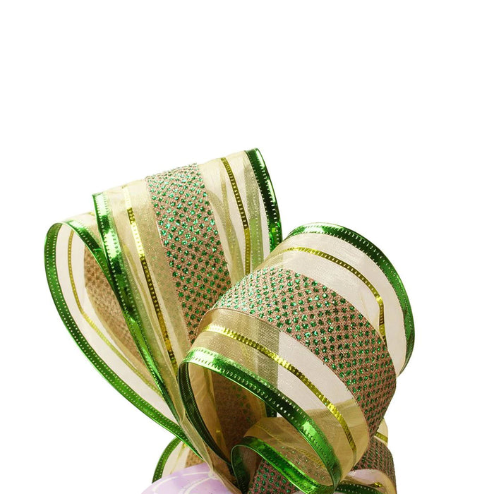 Green Striped Wired Christmas Ribbon - 2 1/2" x 10 Yards