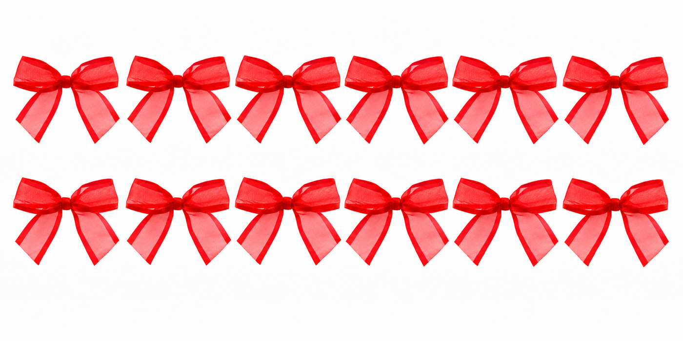 Pre-Tied Red Organza Bows - 3" Wide, Set of 12, Election Day, Veterans Day, Christmas, Gift Wrap, Wedding Embellishments, Basket Decor, Fall Bows, Party Favors, Birthday