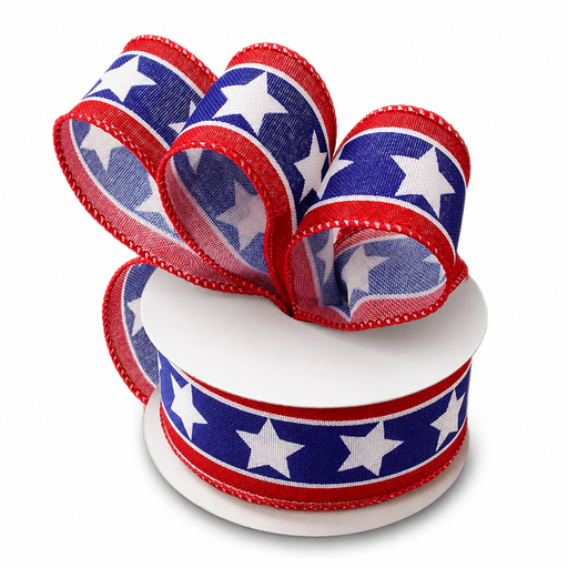 American Stars Patriotic Wired Ribbon - 1 1/2" x 10 Yards, 4th of July, Gifts, Swags, Garlands, USA, Fundraiser, Labor Day, 1776, Americana, Flag Day, Liberty, Veteran's Day