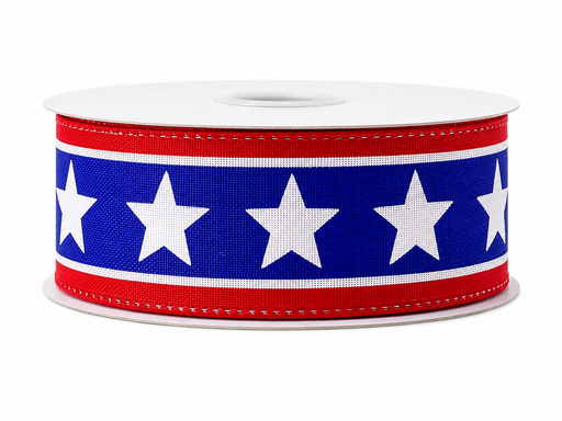 American Stars Patriotic Wired Ribbon - 1 1/2" x 10 Yards, 4th of July, America 250 Anniversary, Gifts, Swags, Garlands, USA, Fundraiser, Labor Day, 1776, Americana, Flag Day, Liberty, Veteran's Day