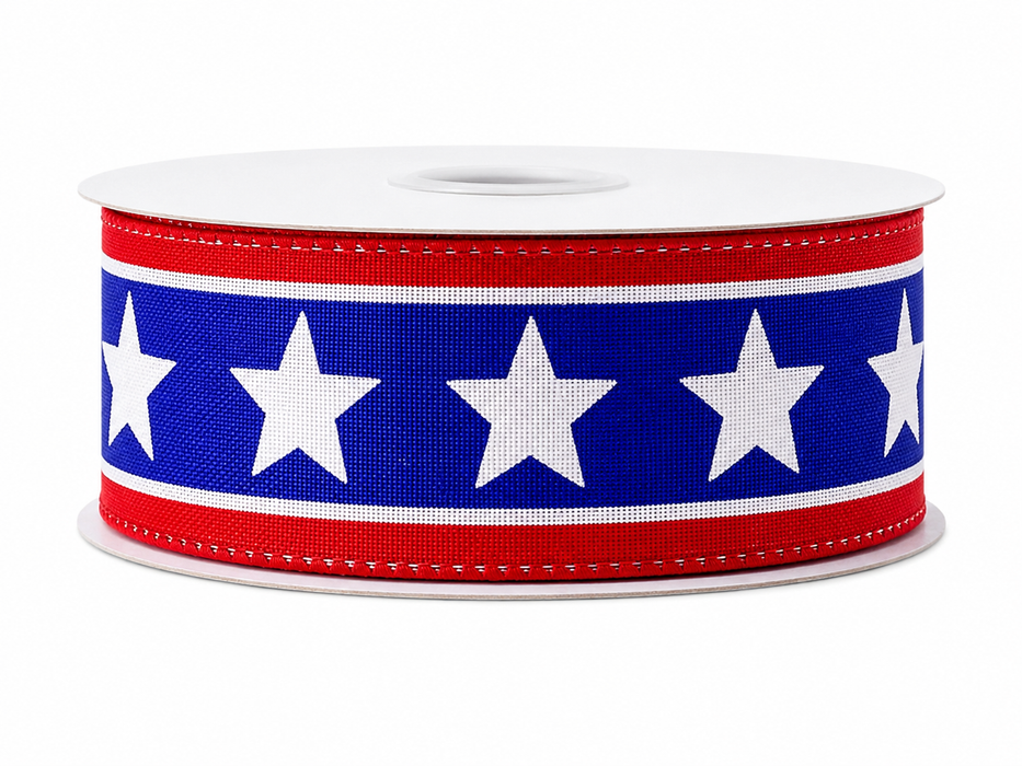 American Stars Patriotic Wired Ribbon - 1 1/2" x 10 Yards, 4th of July, America 250 Anniversary, Gifts, Swags, Garlands, USA, Fundraiser, Labor Day, 1776, Americana, Flag Day, Liberty, Veteran's Day