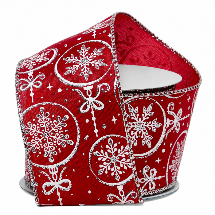 Red Silver Snowflakes Wired Ribbon - 2 1/2" x 10 Yards, Christmas, Wreath, Garland, DIY Crafts, Presents, Gift Wrapping, Gift Bows, Winter Holidays, Boxing Day, Fundraiser