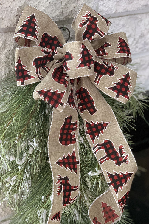 Decorate Fireplace with a Christmas Theme Moose, Tres and Bears Plaid Linen Bow