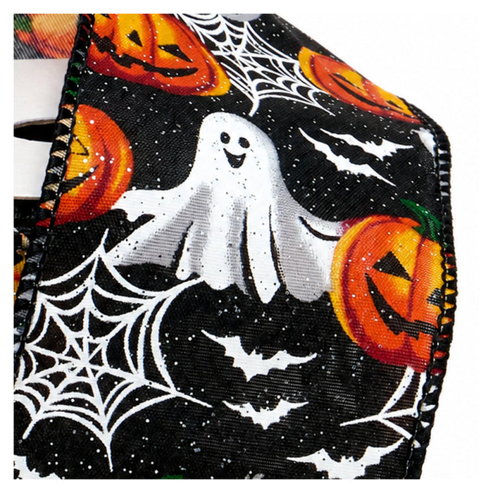Spooky Halloween Ghosts Wired Ribbon - 2 1/2" x 10 Yards, Fall, Glitter, Pumpkin, Bats, Spiderwebs, Wreath, Swag, Hair Bows, Autumn