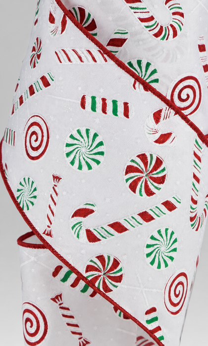 Christmas Peppermint Candies Wired Ribbon - 4" x 10 Yards