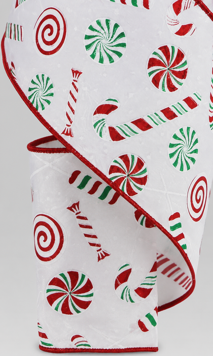 Christmas Peppermint Candies Wired Ribbon - 4" x 10 Yards