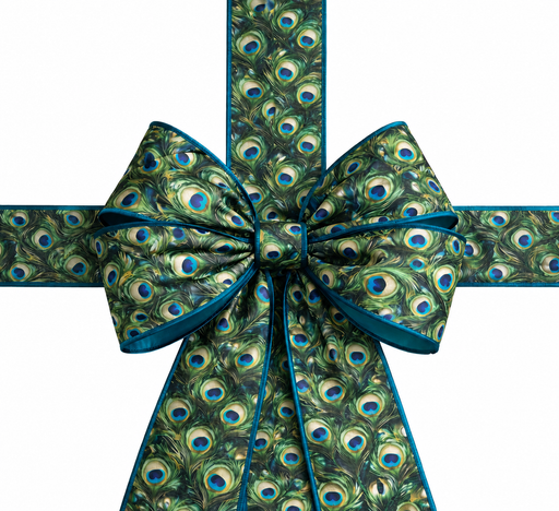 Elegant Peacock Feathers Wired Ribbon - 4 inch x 10 Yards