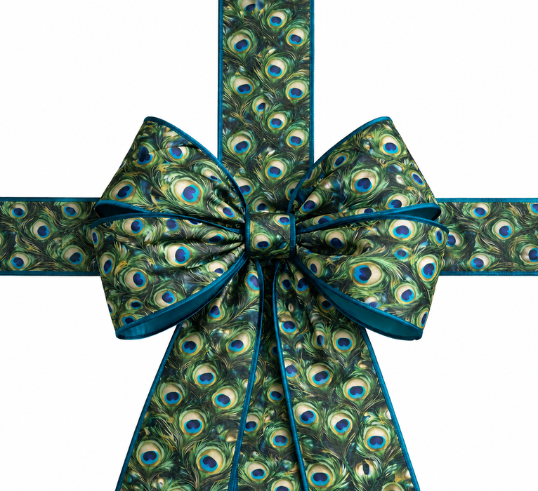 Elegant Peacock Feathers Wired Ribbon - 4 inch x 10 Yards