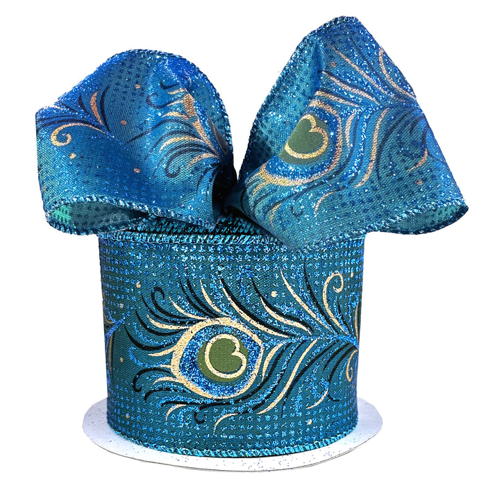 Turquoise Blue Green Peacock Wired Ribbon - 2 1/2 inch x 10 Yards