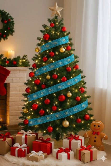 Turquoise Blue Green Peacock Wired Ribbon - 2 1/2 inch x 10 Yards