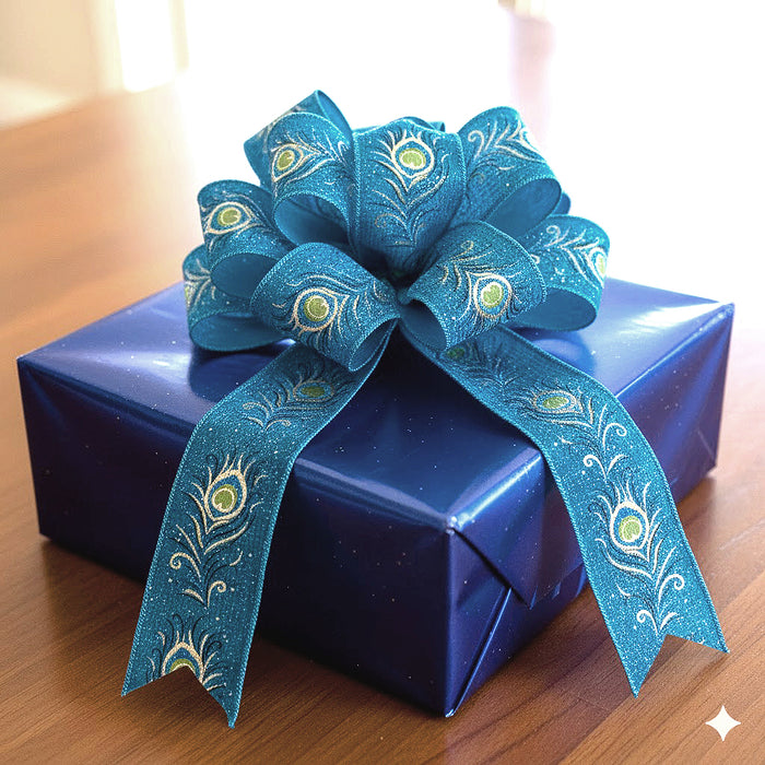 Turquoise Blue Green Peacock Wired Ribbon - 2 1/2 inch x 10 Yards