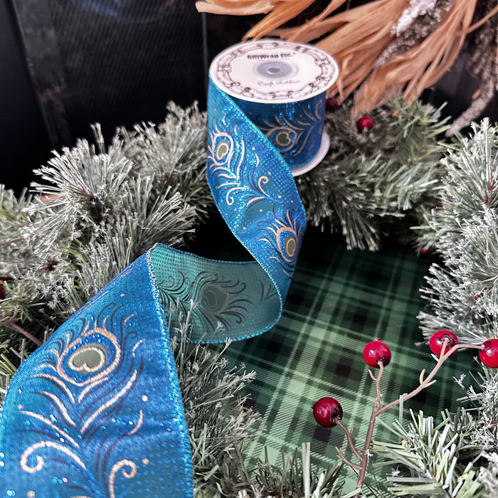 Turquoise Blue Green Peacock Wired Ribbon - 2 1/2 inch x 10 Yards